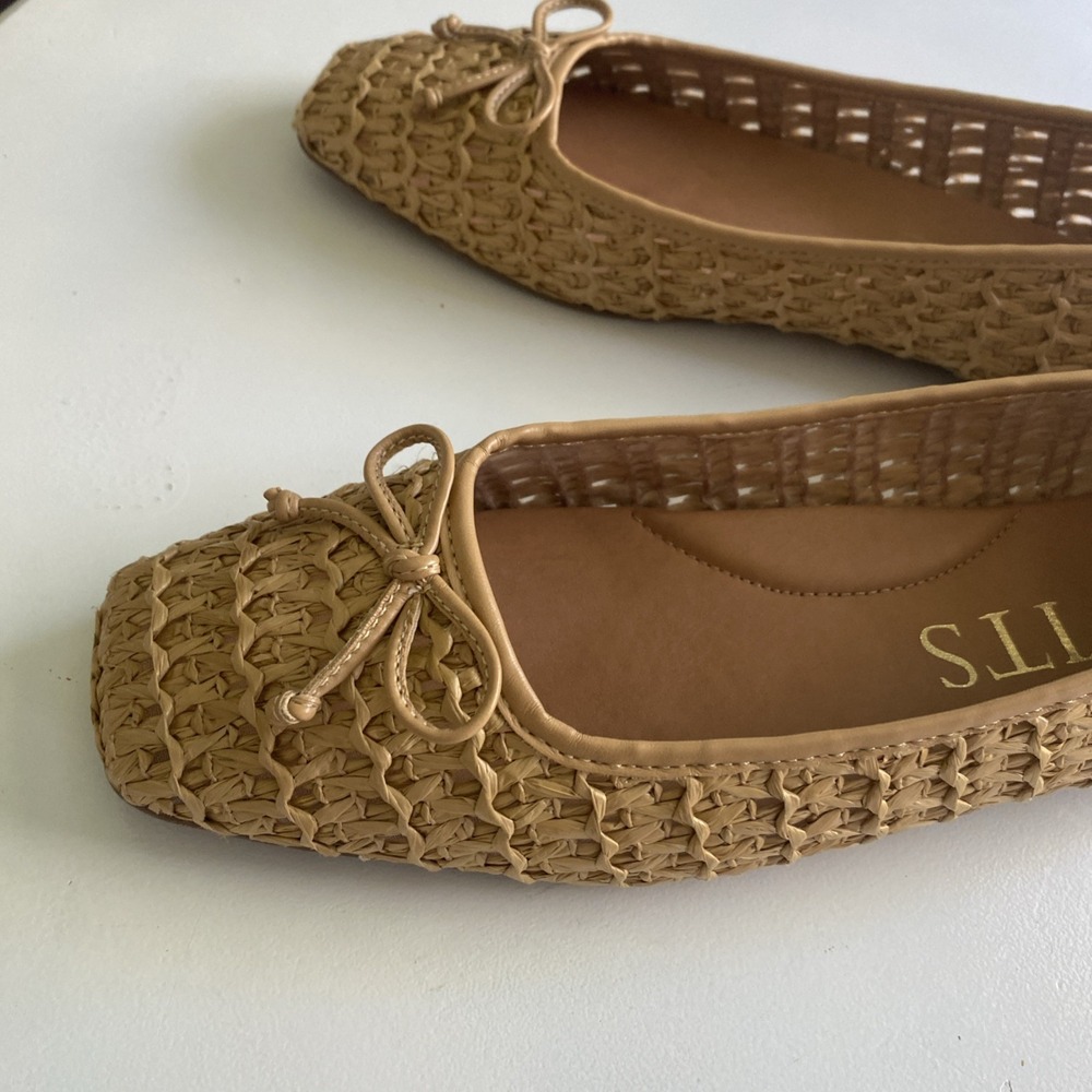 Eric Javits Parris Raffia Natural Woven Square-Toe Ballet Flats in Tan Size 9 - Picture 9 of 15